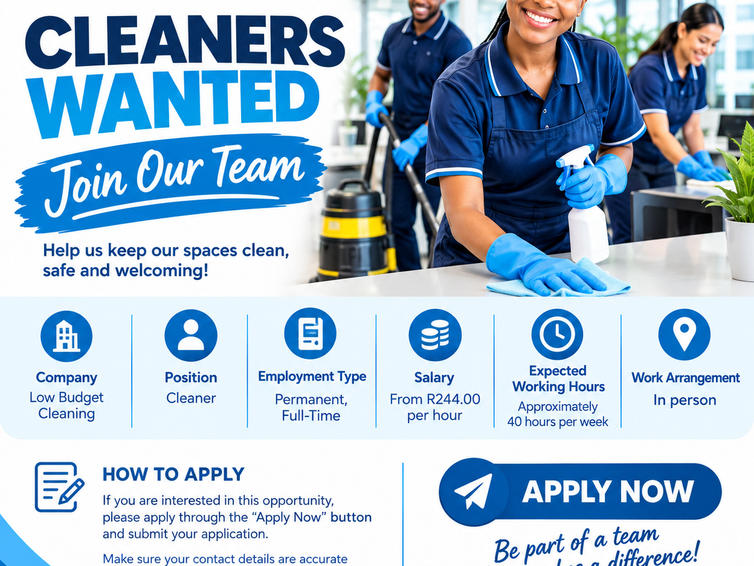 1.OPPORTUNITY-APPLY NOW-CLEANER – PERMANENT Y URGENT